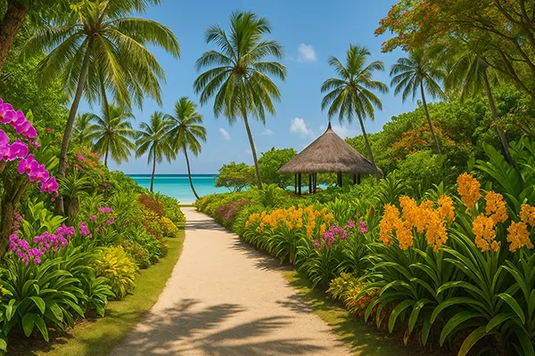 sentier lagon palmiers